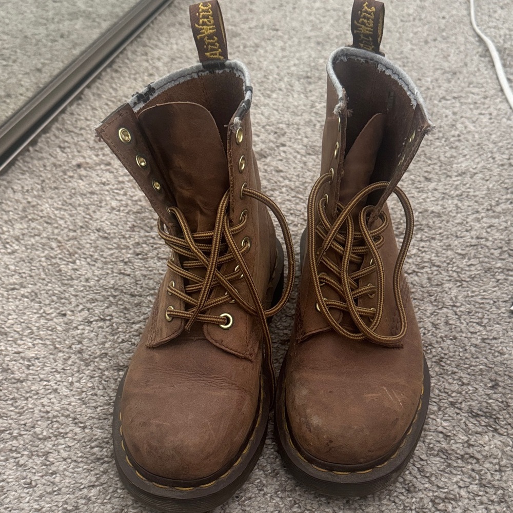 Dr. Martens Brown Leather Boots with Gold Eyelets